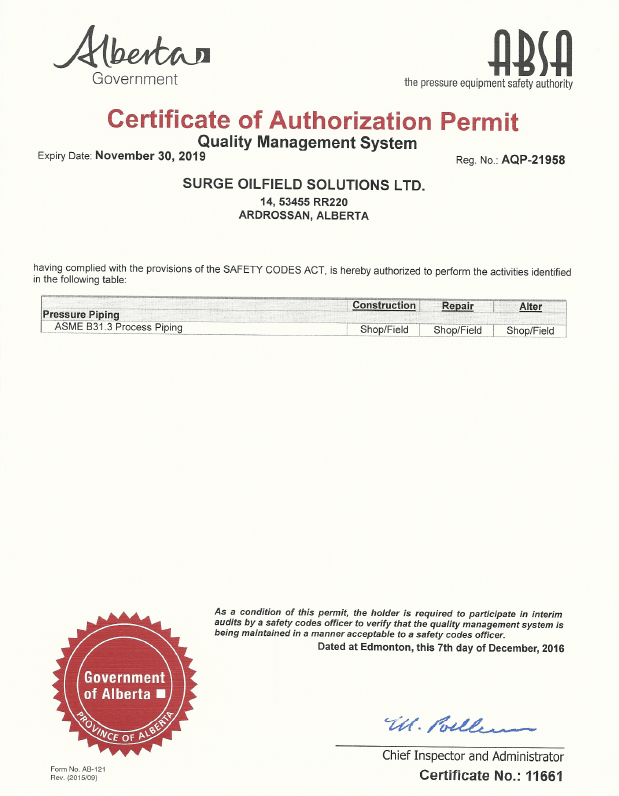 ABSA Certificate of Authorization Permit